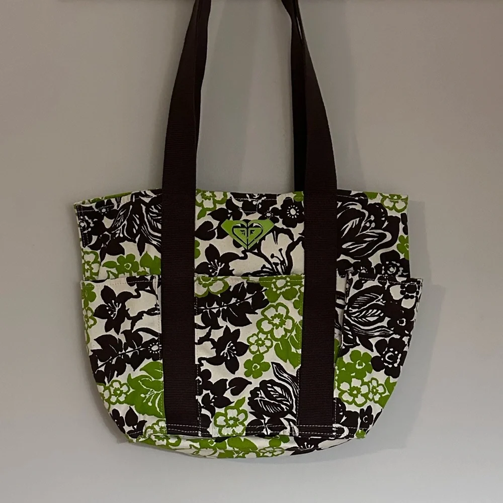 Roxy Black and Green Floral Tote Bag - Picture 2 of 4